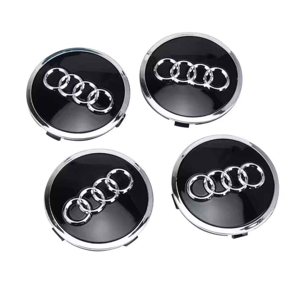 LOT 4 Cache Moyeu Pour AUDI Emblème Jante Centre De Roue ADAPTABLES POUR PLUSIEURS AUDI ( A3 A4 A5 A6 A7 A8 S4 S6) (60mm)