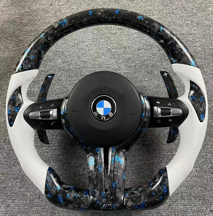 Volant BMW M Performance Carbone Forgé Bleu & Cuir Premium – Édition Exclusive – Compatible Série F & Série E