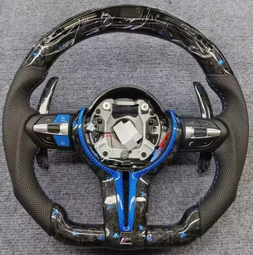 Volant BMW M Performance Carbone Forgé Bleu & Alcantara – Compatible Série E