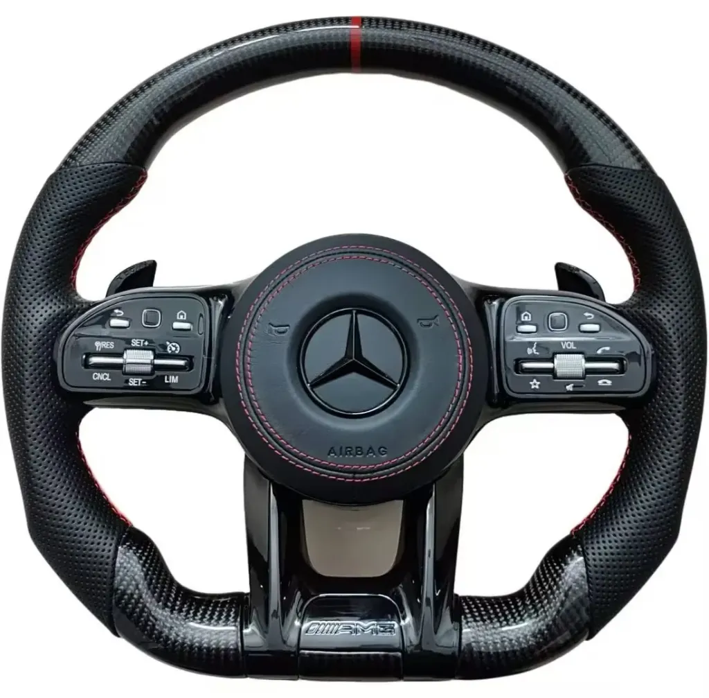 Volant Mercedes AMG Carbone & Cuir avec Couture Rouge – Design Sport OEM+