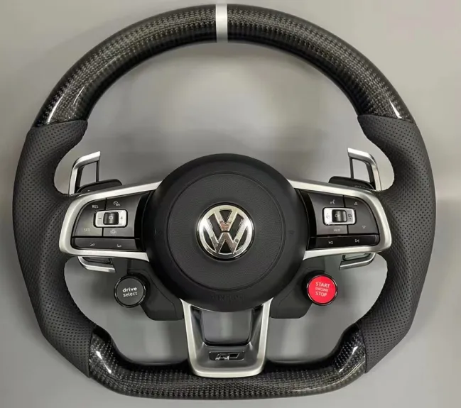 Volant VW Carbone Méplat avec Boutons Start/Stop & Drive Select – Performance Ultime