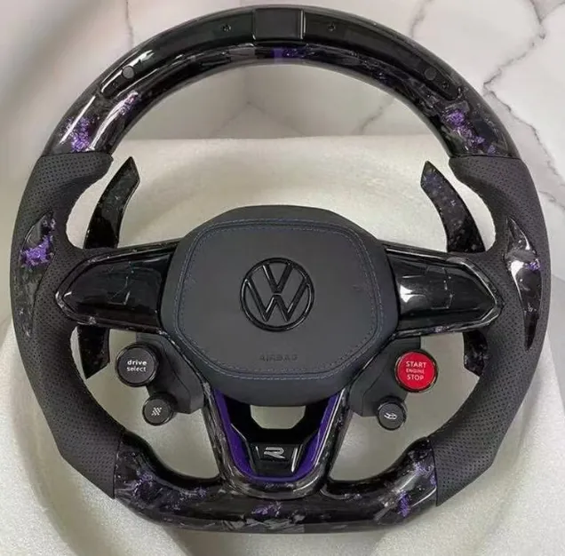 Volant VW Carbone Forgé Violet LED / RS Boutons – Golf 8 GTI R / Tiguan / Passat
