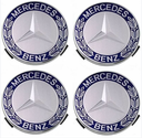 LOT 4 Cache Moyeu 75mm BLEU Pour Mercedes Logo Emblème Jante Centre De Roue ADAPTABLES POUR PLUSIEURS MERCEDES