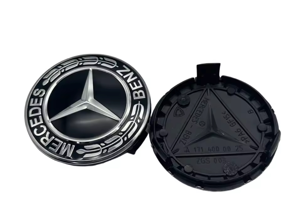 LOT 4 Cache Moyeu 75mm NOIR Pour Mercedes Logo Emblème Jante Centre De Roue ADAPTABLES POUR PLUSIEURS MERCEDES