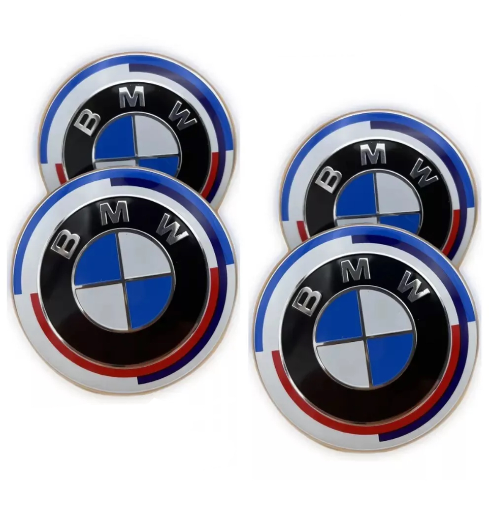 LOT 4 Cache Moyeu 68mm Pour BMW ÉDITION 50E ANNIVERSAIRE Logo Emblème Jante Centre De Roue ADAPTABLES POUR PLUSIEURS BMW