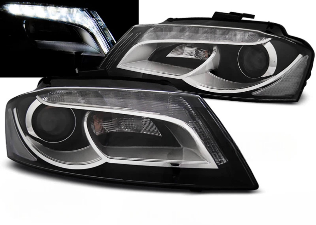 Paire de feux phares DRL Led Noir pour Audi A3 8P (2008-2012)
