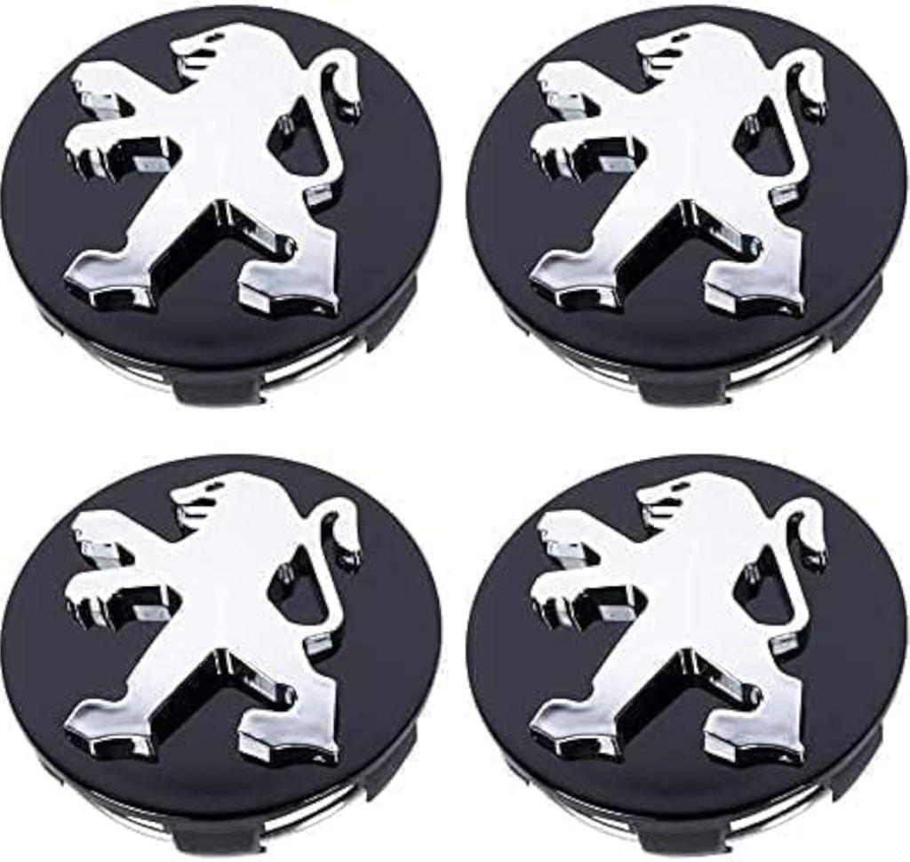 LOTE 4 Cache Moyeu 60mm para PEUGEOT Emblema Centro de Rueda ADAPTABLES PARA VARIOS PEUGEOT